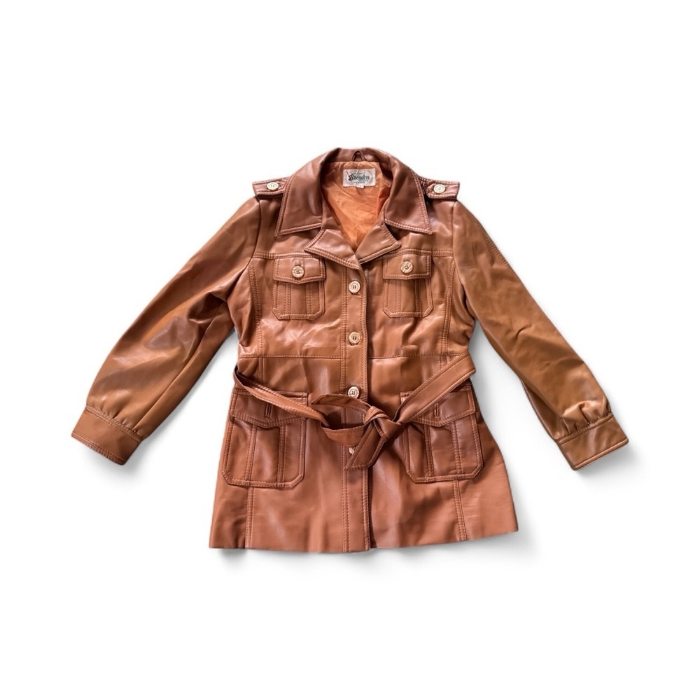 Women’s Vintage Bronton Faux Leather vinyl Jacket Brown Size 14